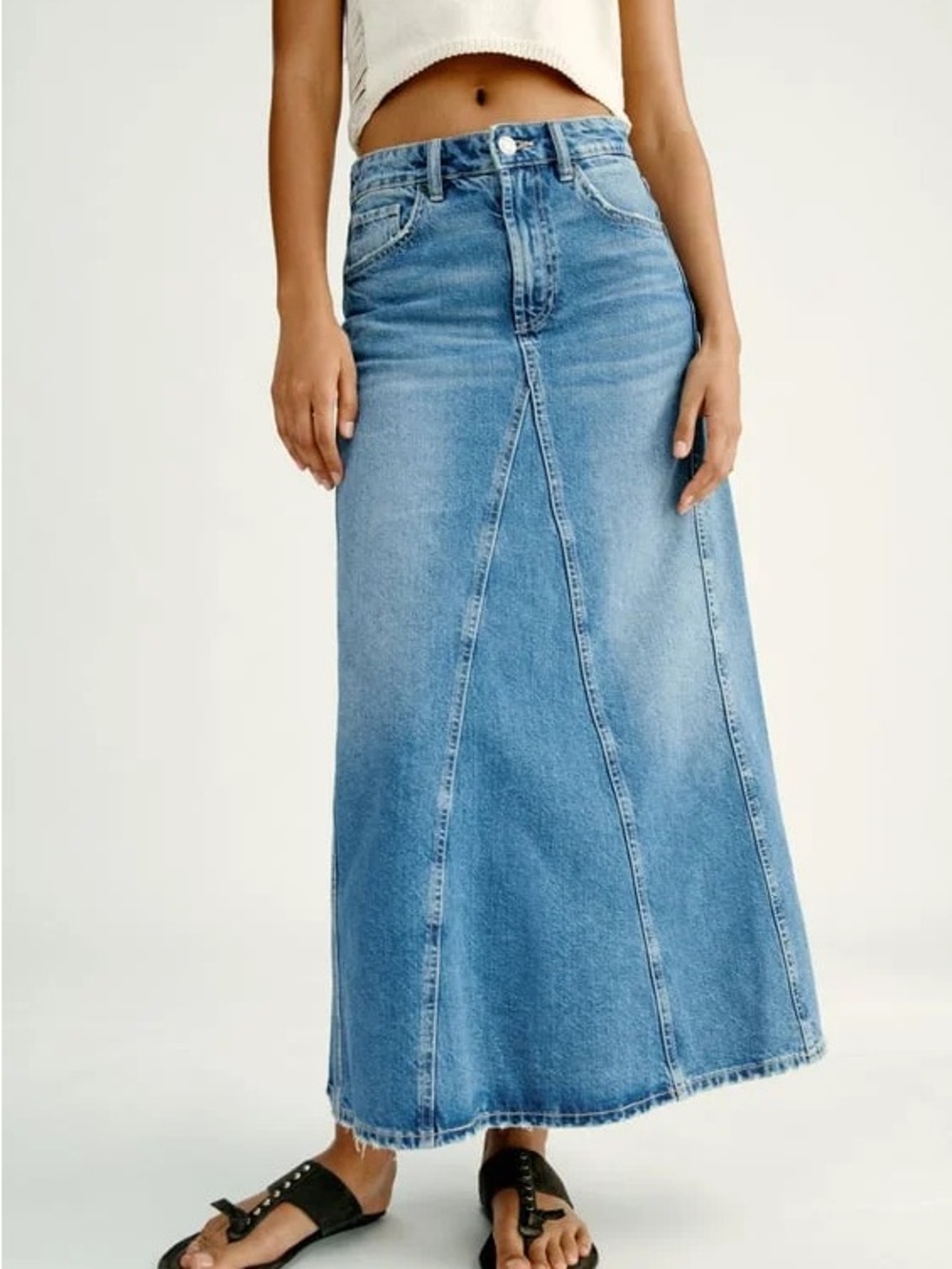 Zara Light Blue Denim Panel Maxi Skirt